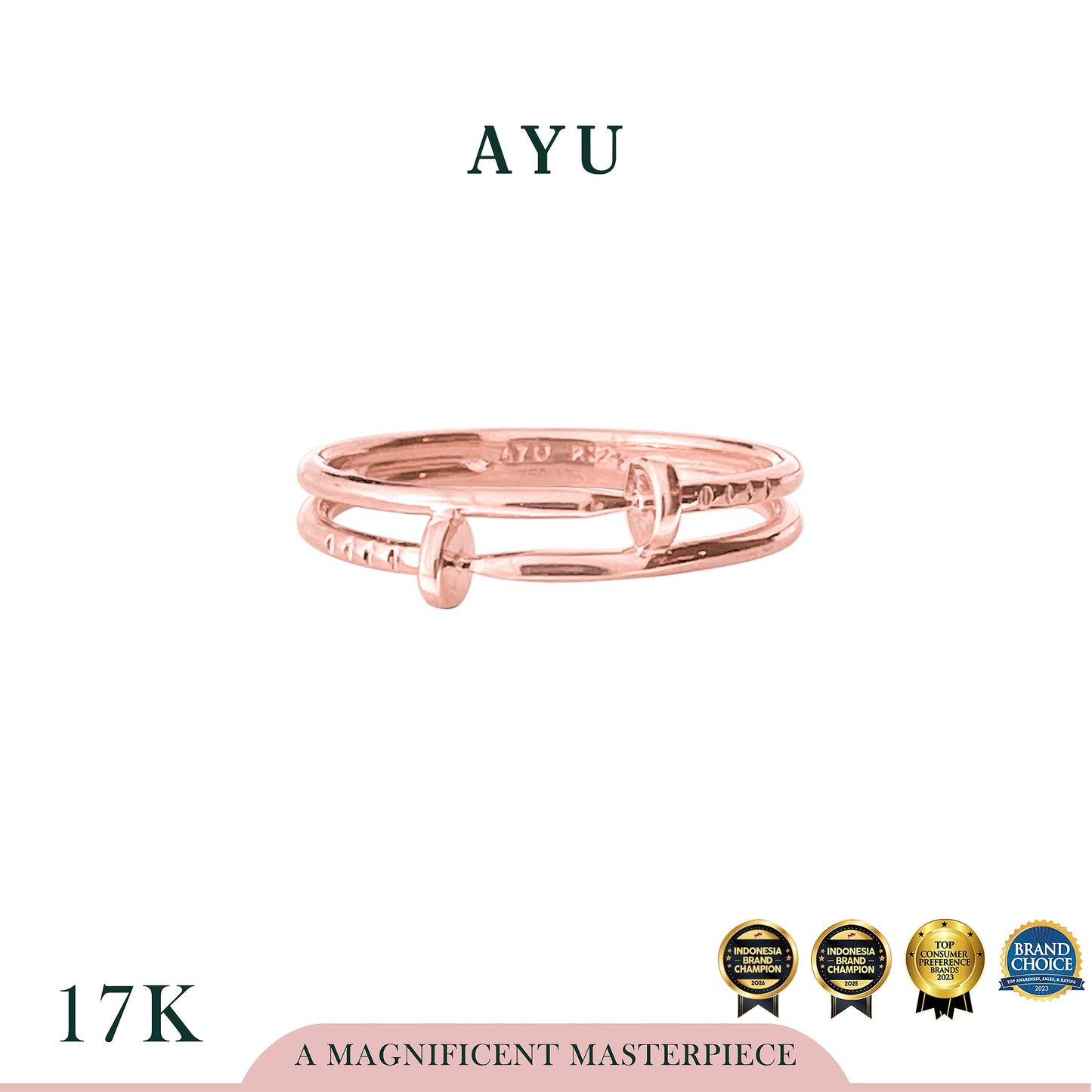 AYU Cincin Emas - Double Nail Ring 17k Rose Gold
