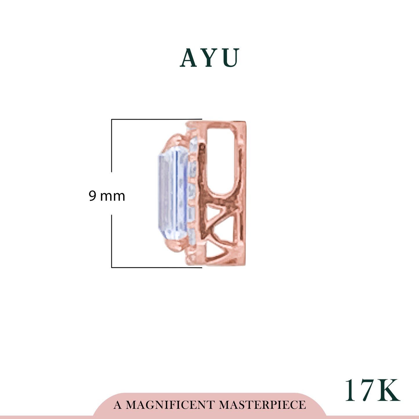 AYU Liontin Emas - Emerald Cut Halo Pendant 17K Rose Gold