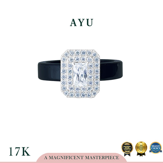 AYU Cincin Emas - Emerald Double Halo Ceramic 17k White Gold