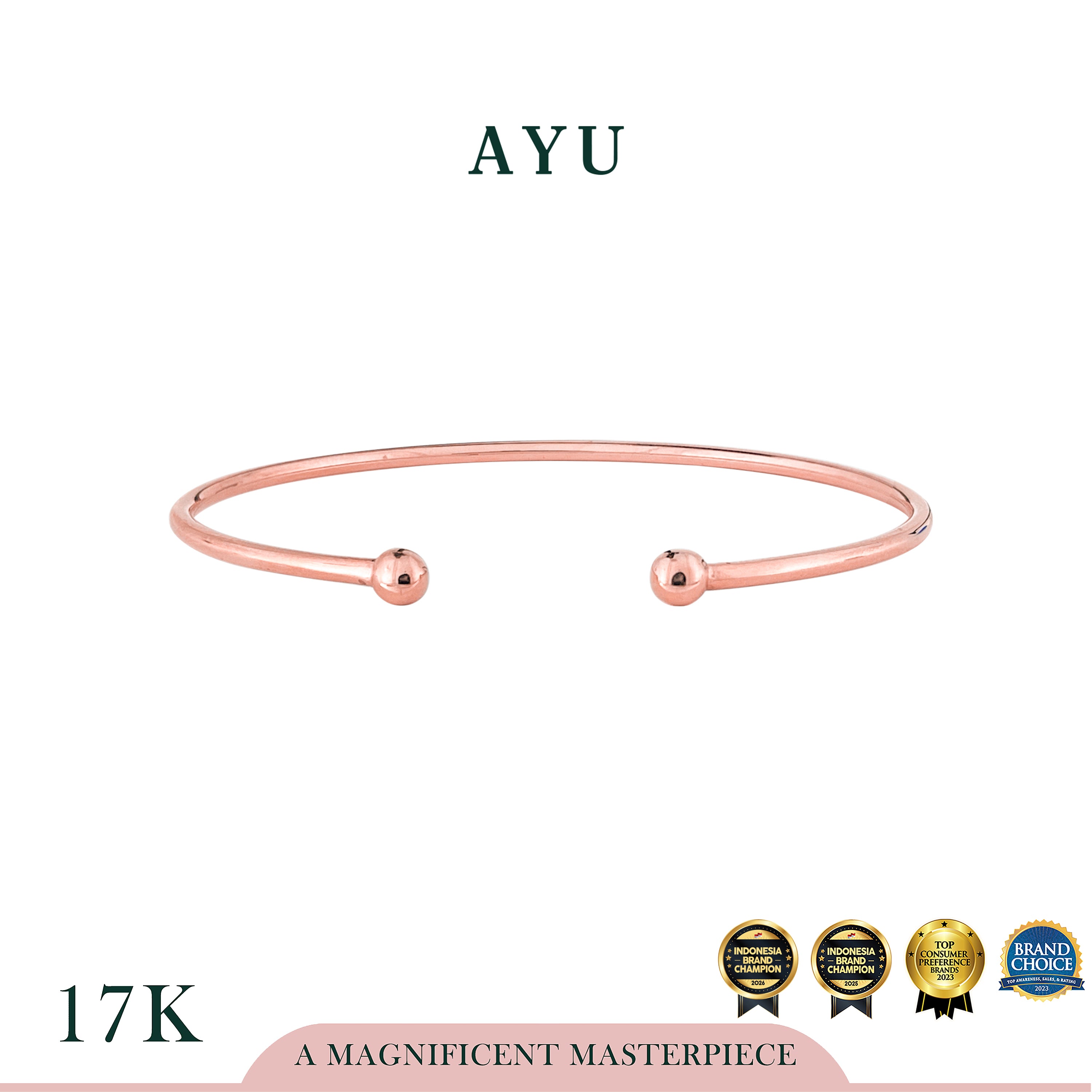 AYU Gelang Emas - Gold Boba Open Wire Bangle 17k Rose Gold