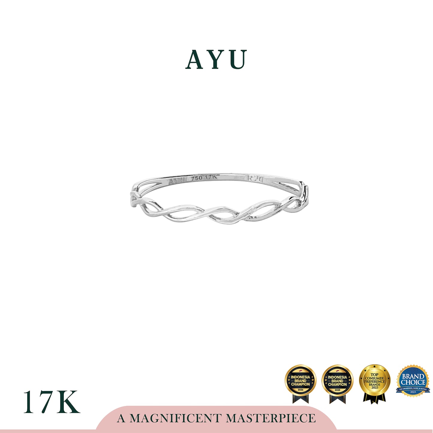 AYU Cincin Emas - Gold Dancing Wave Stack 17k White Gold