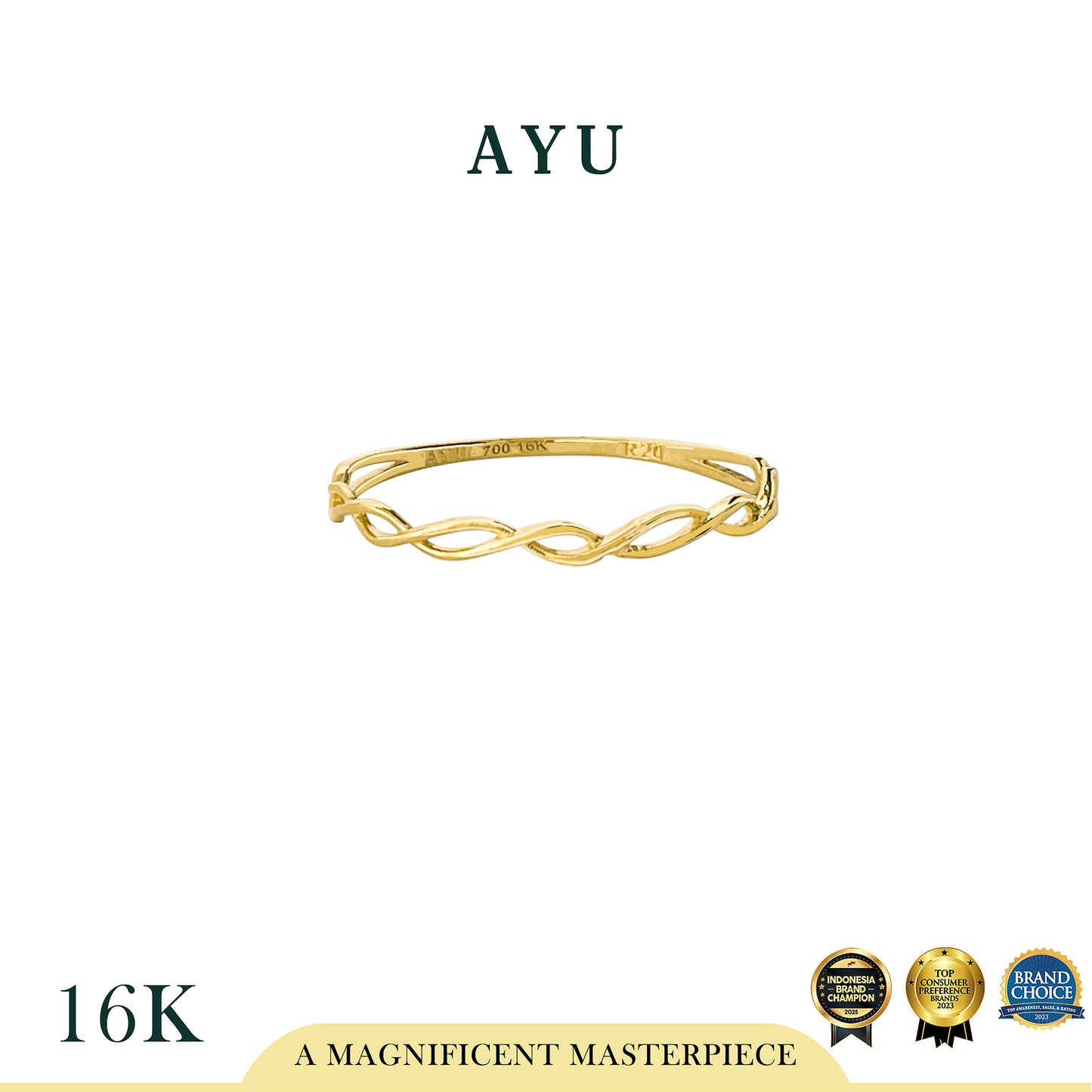 AYU Cincin Emas - Gold Dancing Wave Stack 16k Yellow Gold