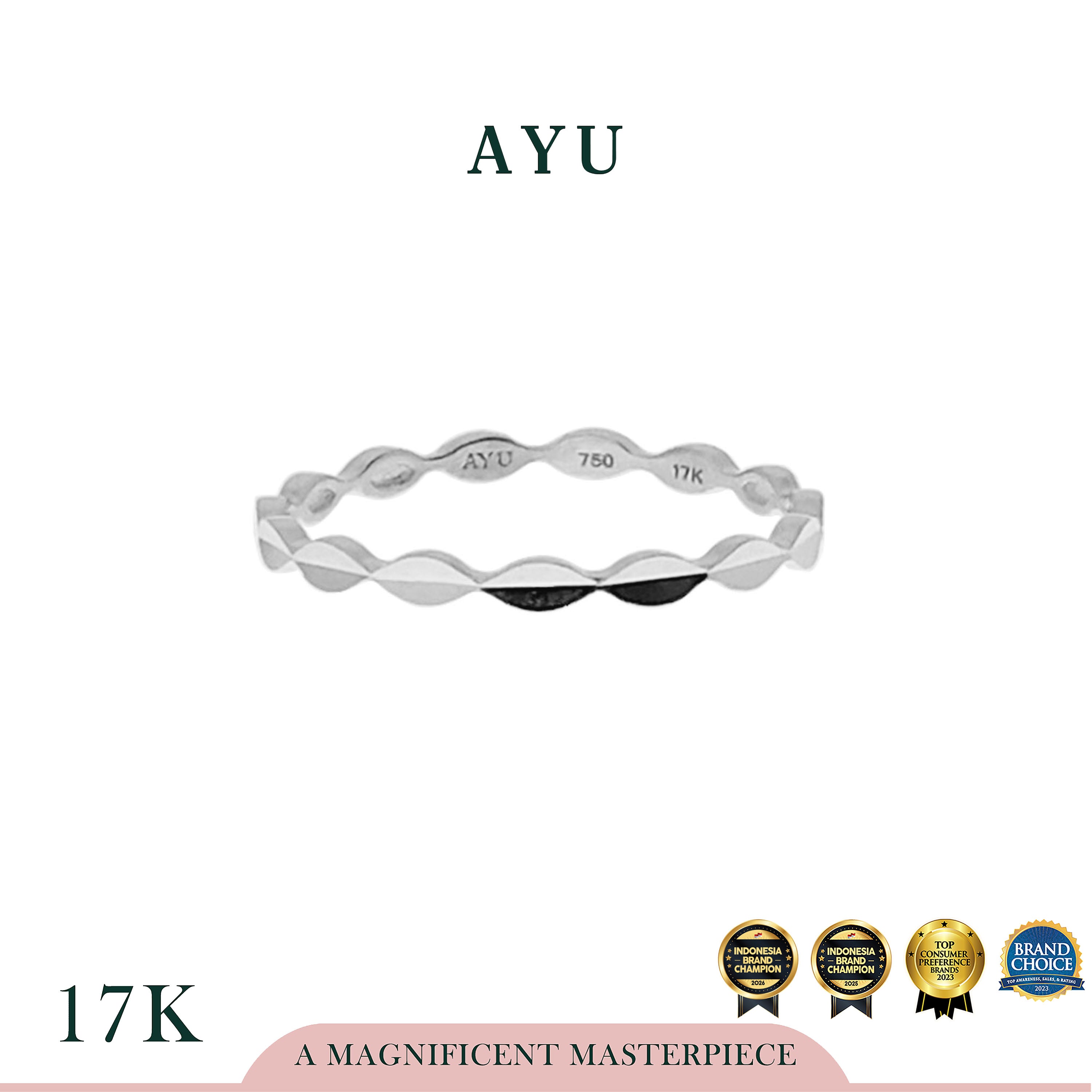AYU Cincin Emas-Gold Marquise Cut Bling Stack 17k White Gold