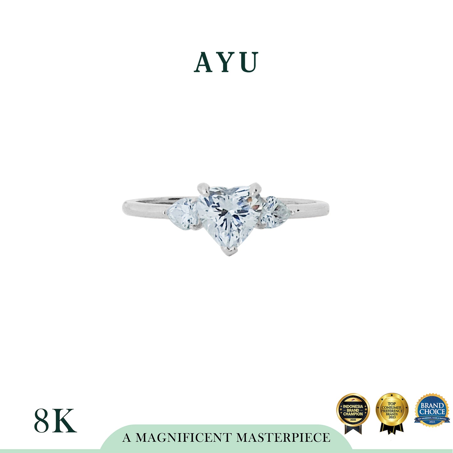 AYU Cincin Emas - Love Is A Trilogy Ring 8k White Gold