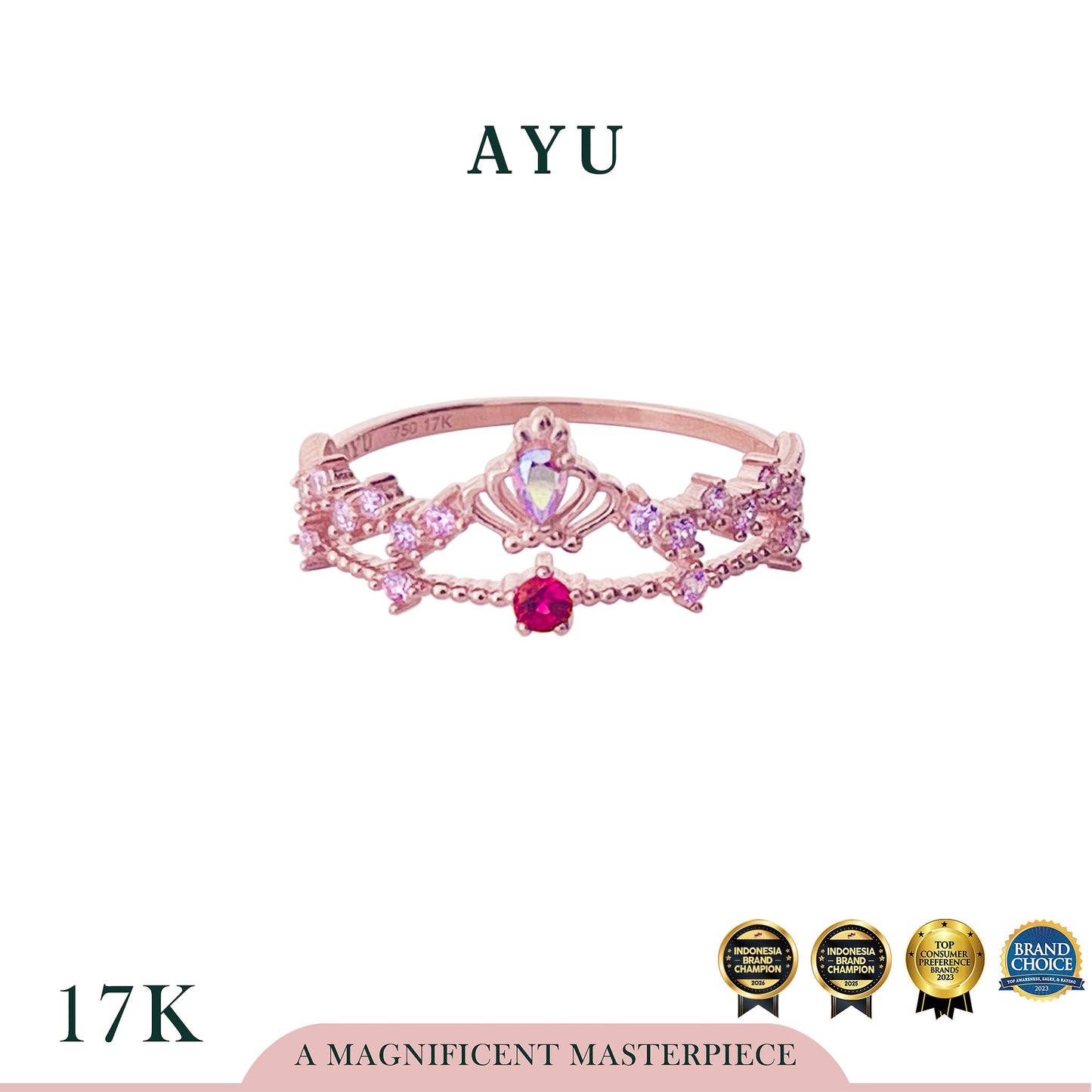 AYU Cincin Emas - Magical Enchanted Crown Ring 17k Rose Gold