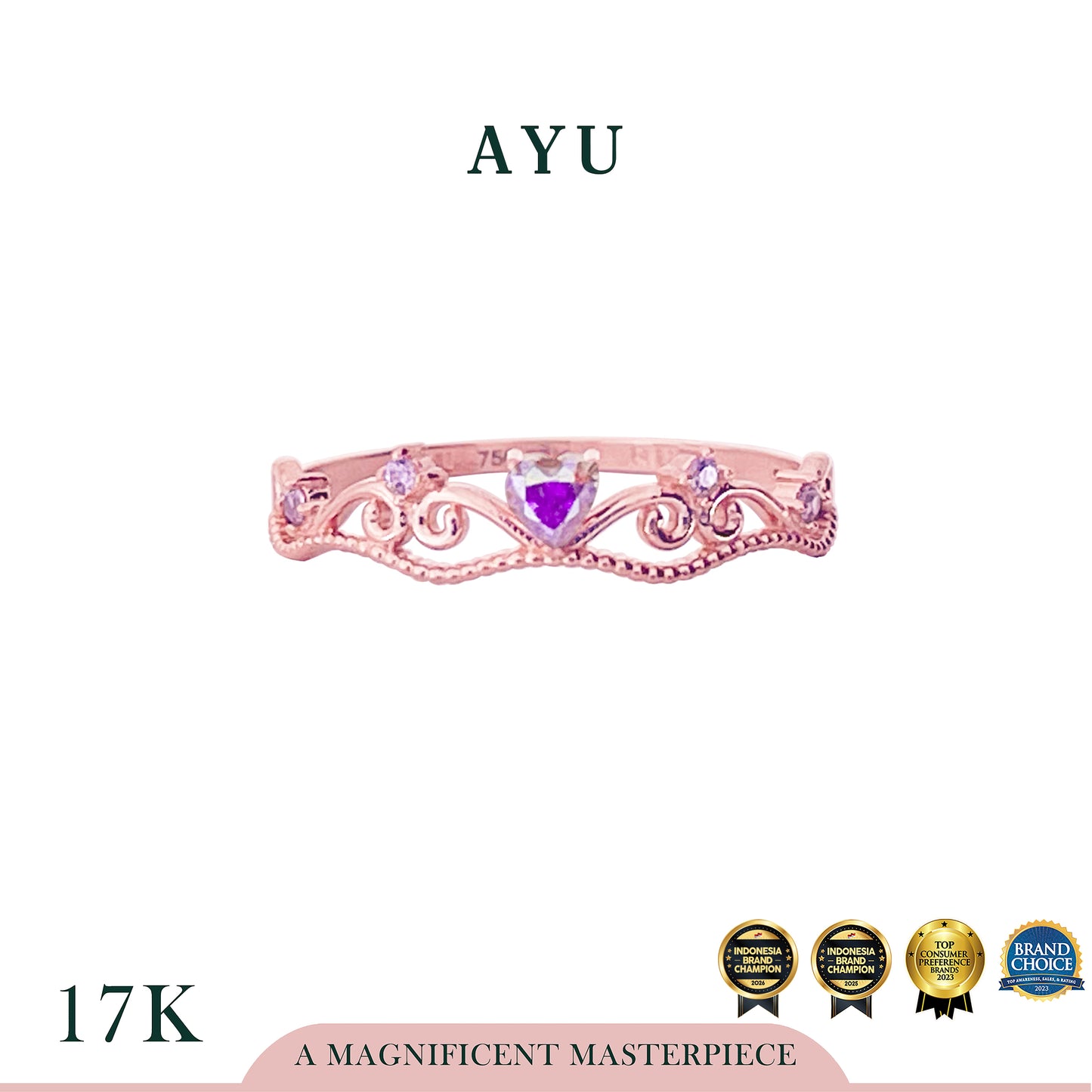 AYU Cincin Emas - Magical Heart Tiara Ring 17k Rose Gold