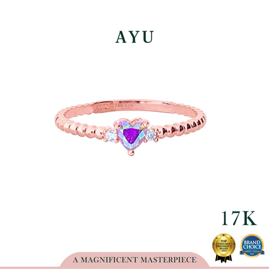 AYU Cincin Emas - Magical Heart With Pepper Beads Ring 17k Rose Gold
