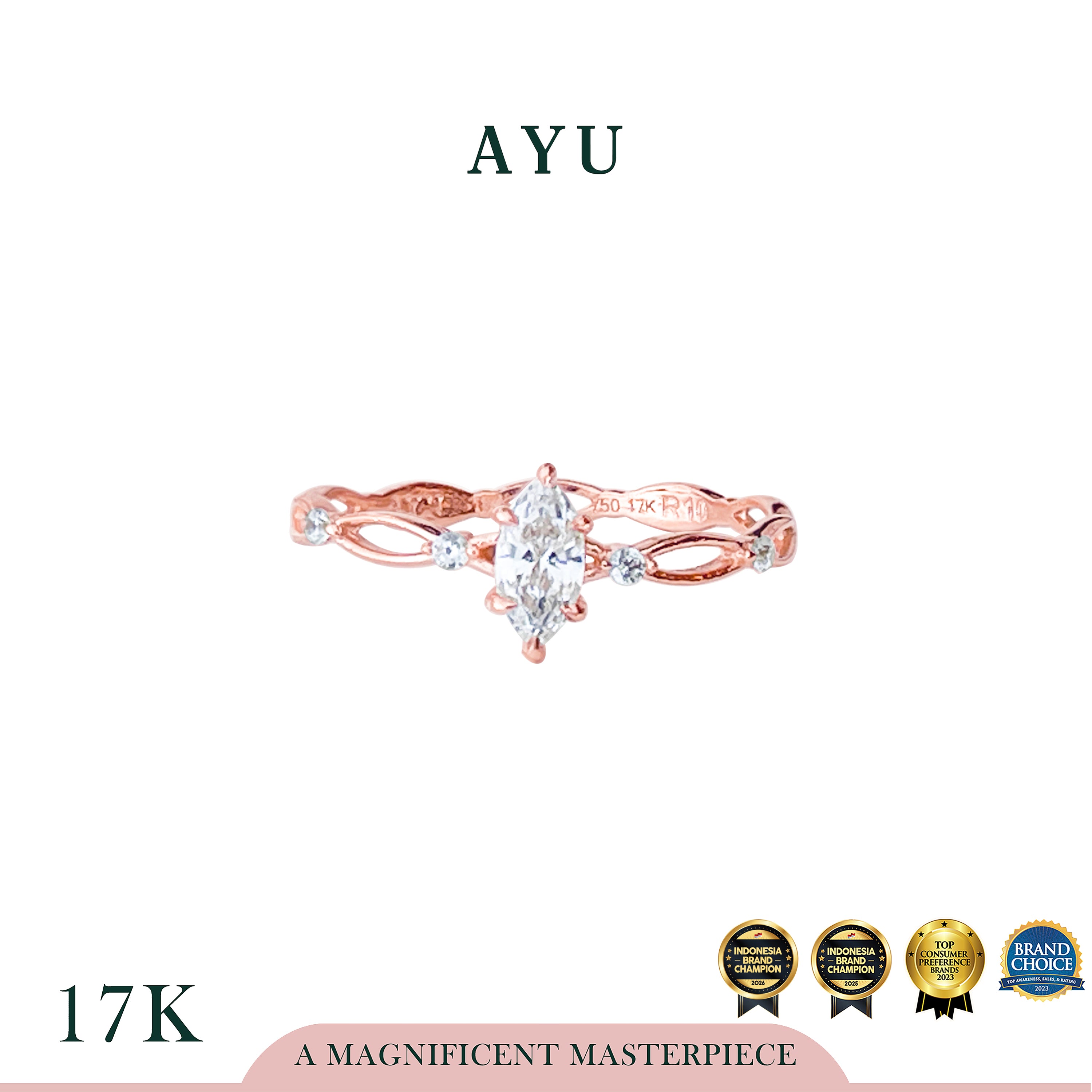 AYU Cincin Emas - Marquise In Twilight Solitaire 17k Rose Gold