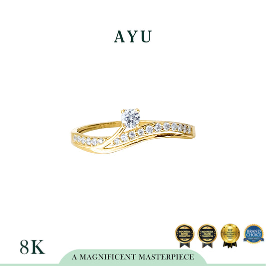 AYU Cincin Emas - Mini Solitaire Slow Pave Wave Ring 8k Yellow Gold