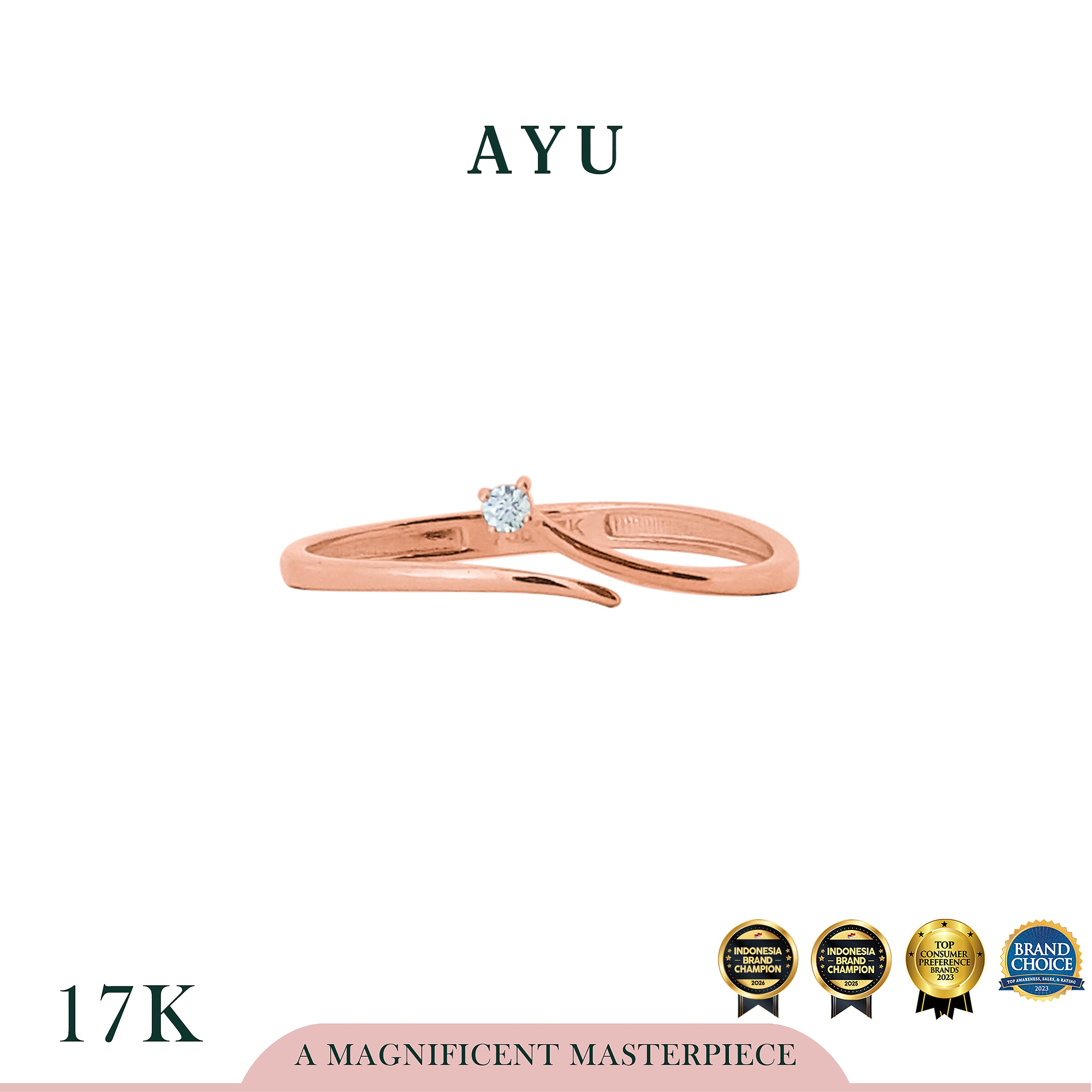 AYU Cincin Emas - Mini Solitaire Wrap Open Ring 17K Rose Gold