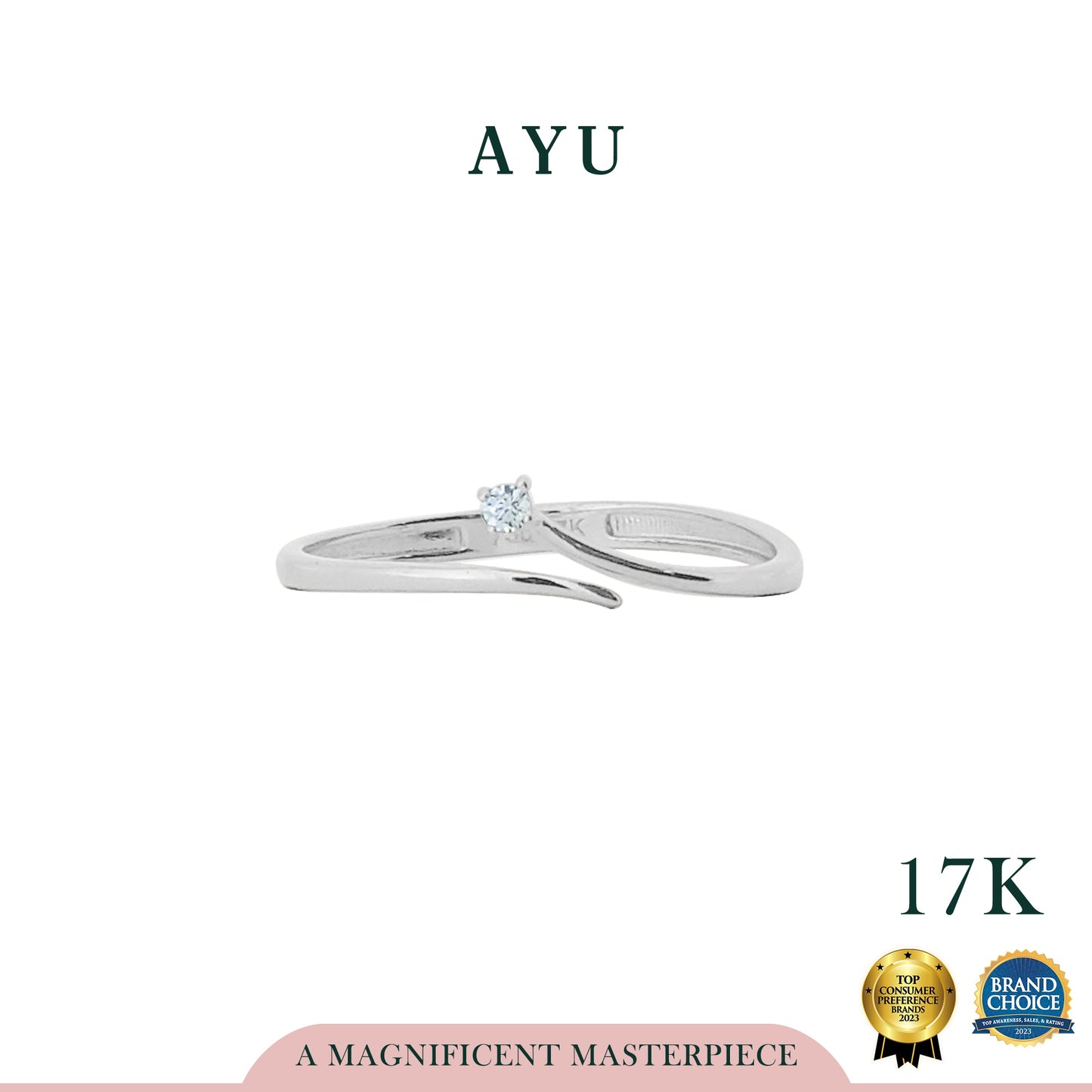 AYU Cincin Emas - Mini Solitaire Wrap Open Ring 17K White Gold