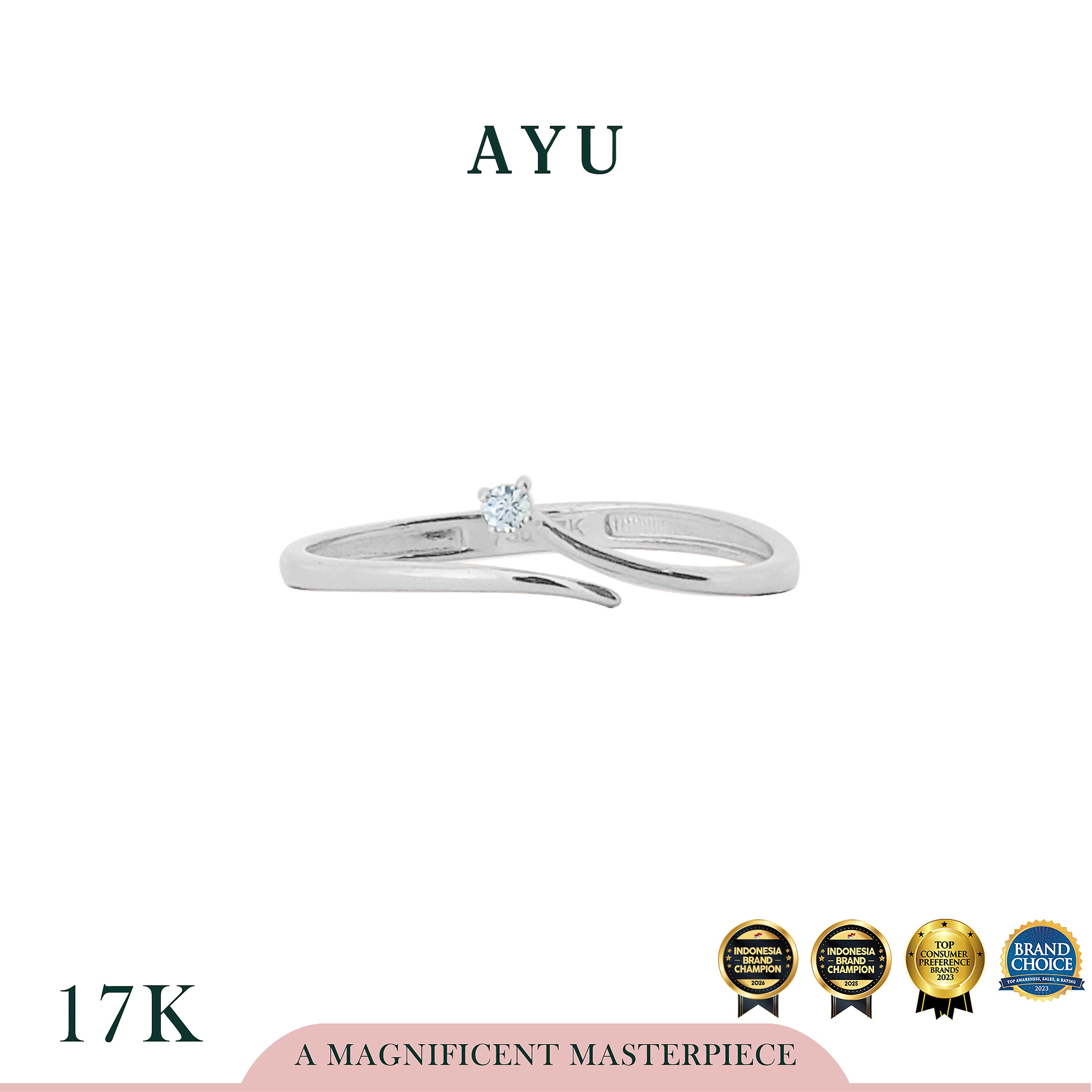 AYU Cincin Emas - Mini Solitaire Wrap Open Ring 17K White Gold