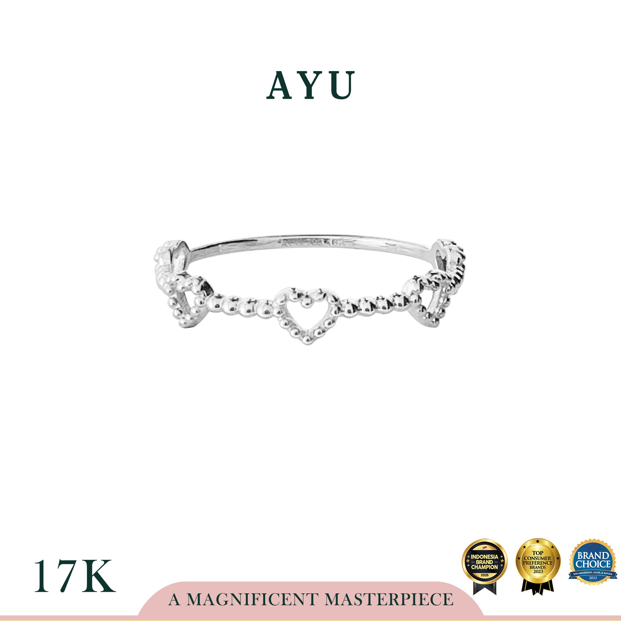 AYU Cincin Emas - Open Heart Pepper Ring 17K White Gold