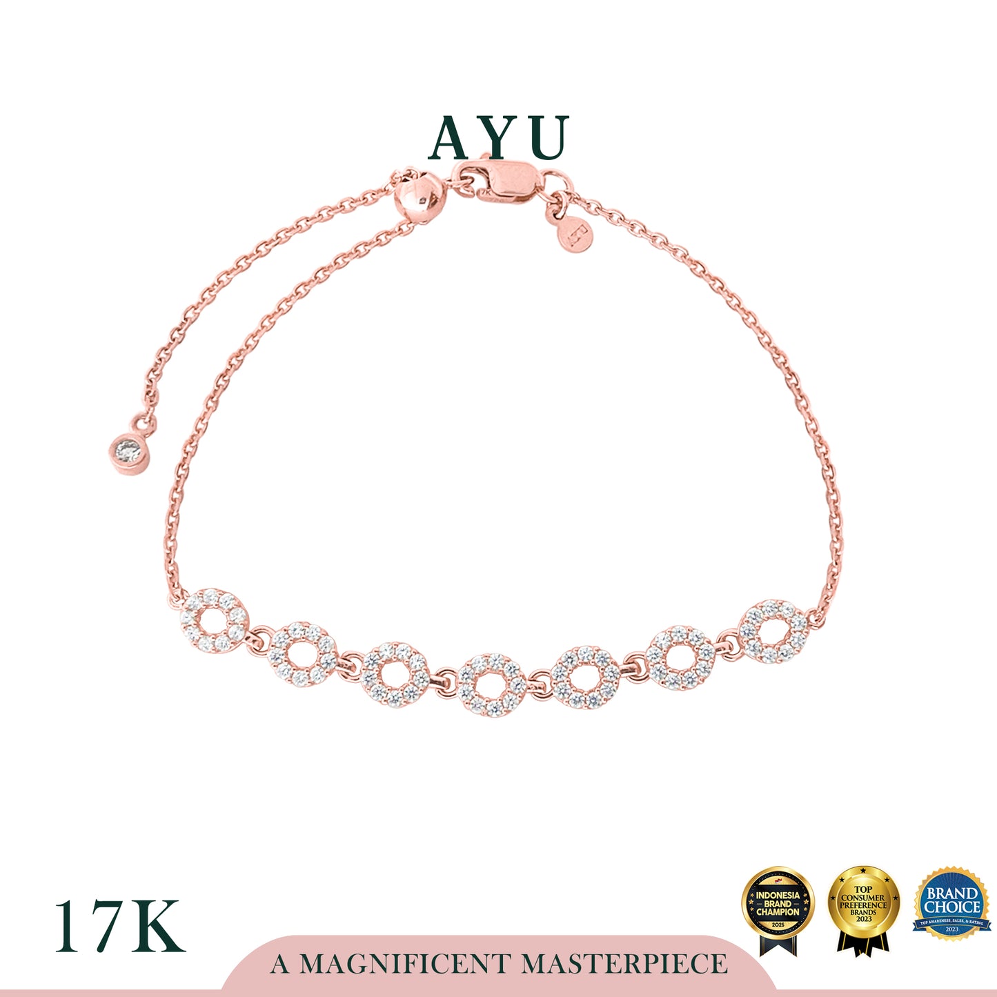 AYU Gelang Emas - Pave Circle Line Adjustable Bracelet 17k Rose Gold