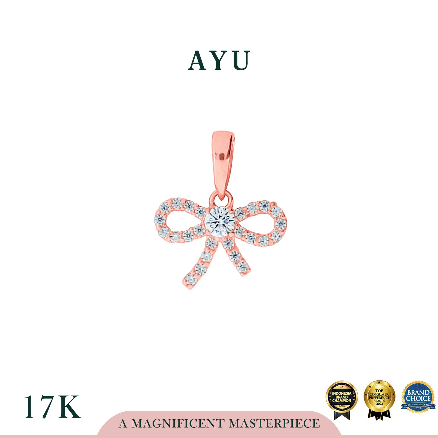 AYU Liontin Emas - Twinkle Pave Ribbon Pendant 17k Rose Gold