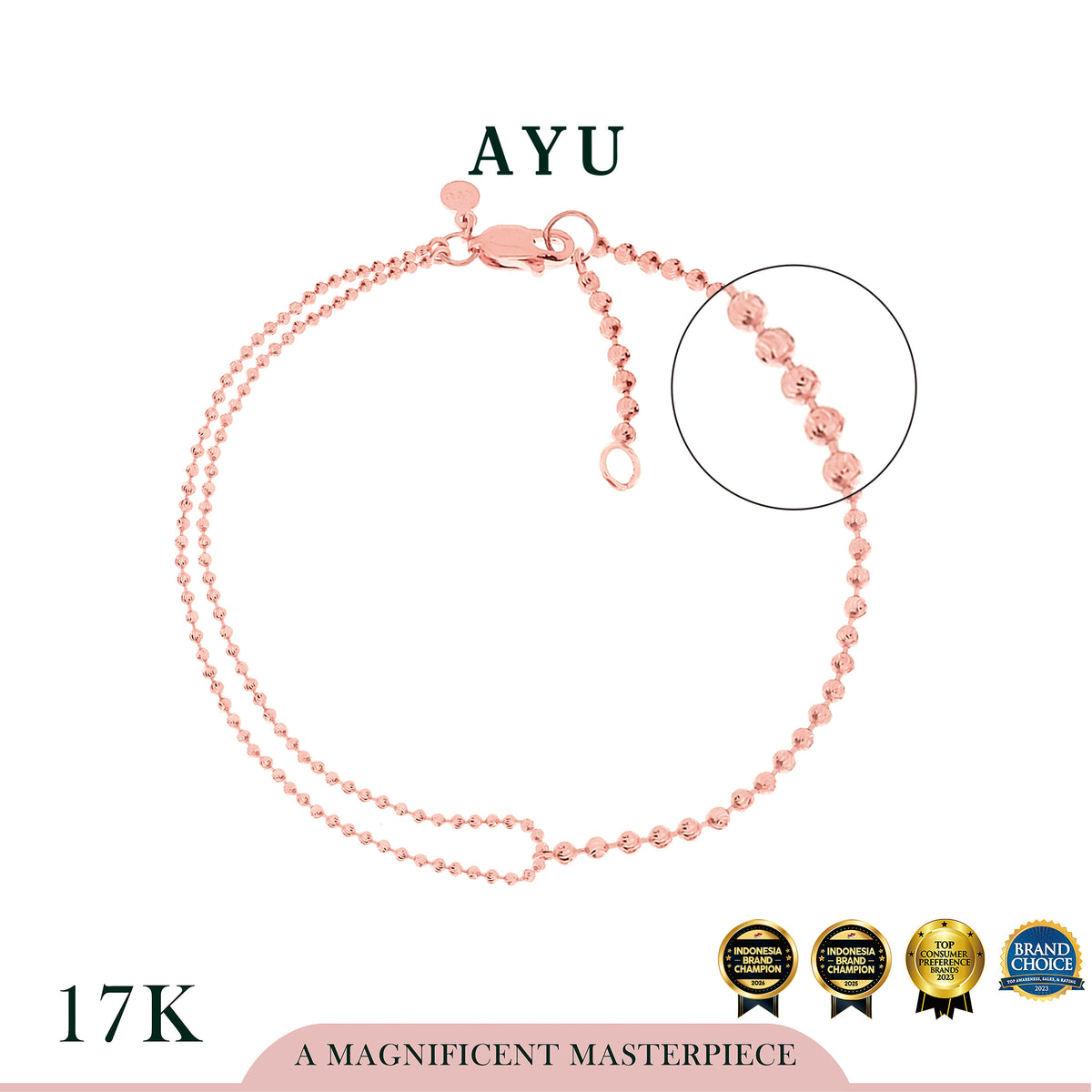 AYU Gelang Emas - Pepper Beads Party Chain Bracelet 17K Rose Gold
