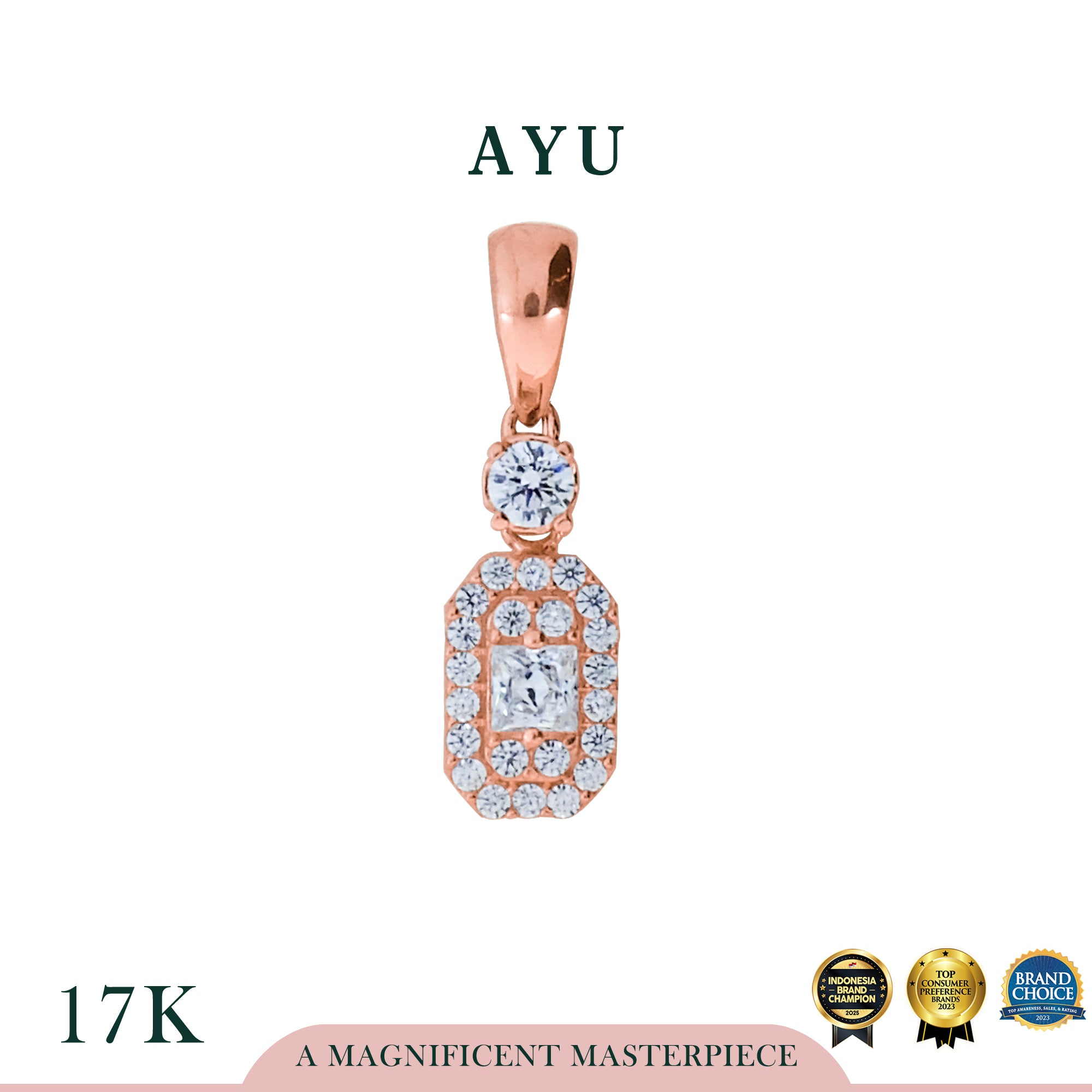 AYU Liontin Emas - Rectangle Pendant 17k Rose Gold