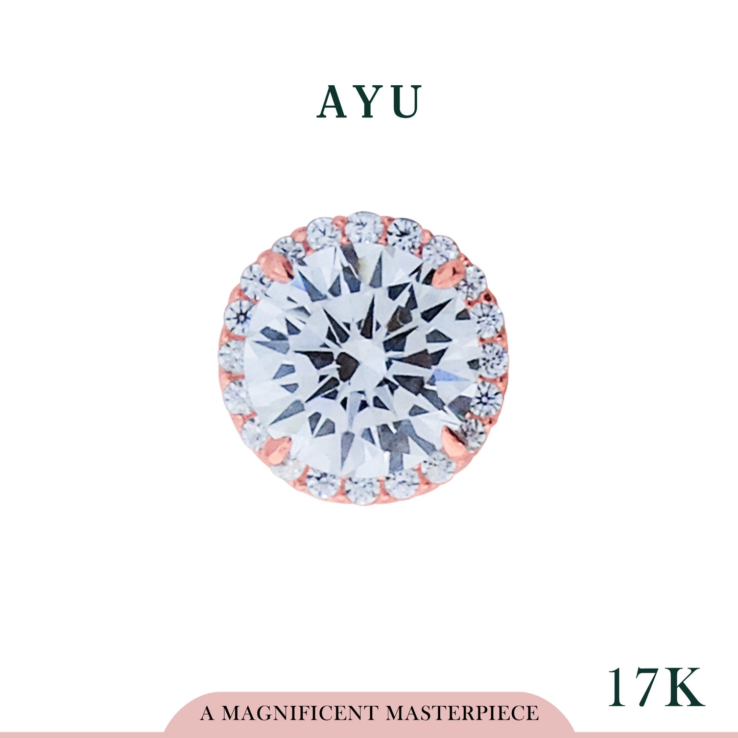 AYU Liontin Emas - Round Halo Pendant 17k Rose Gold