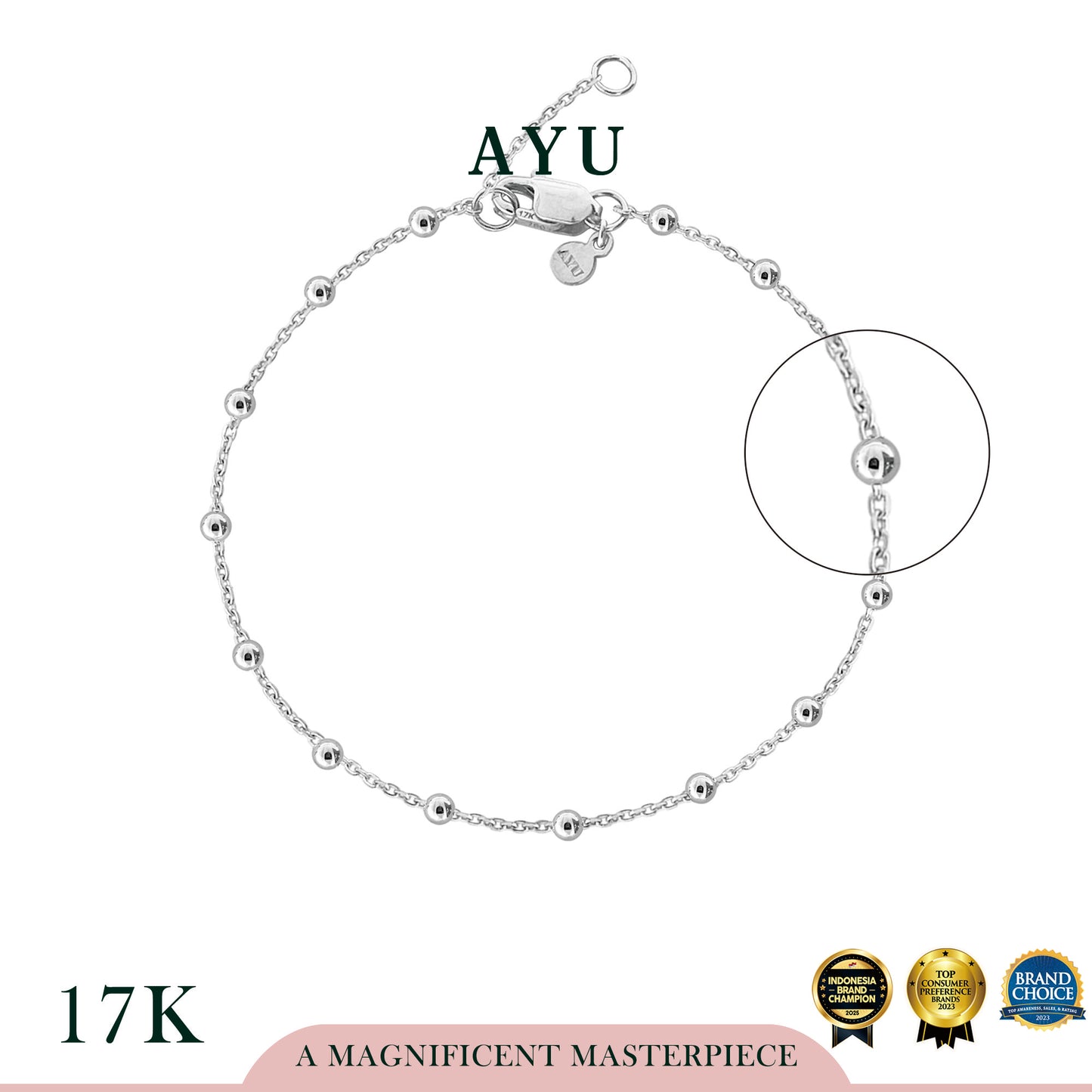 AYU Gelang Emas - Spaced Mini Boba Bracelet 17k White Gold
