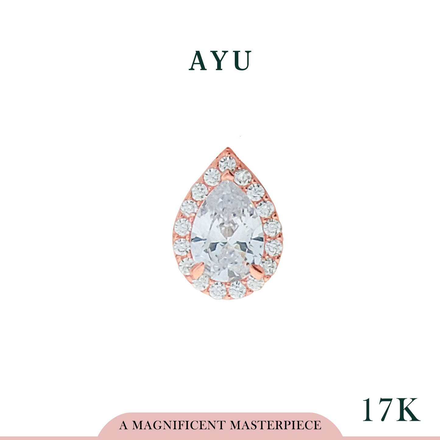 AYU Liontin Emas - Teardrop Halo Pendant 17k Rose Gold