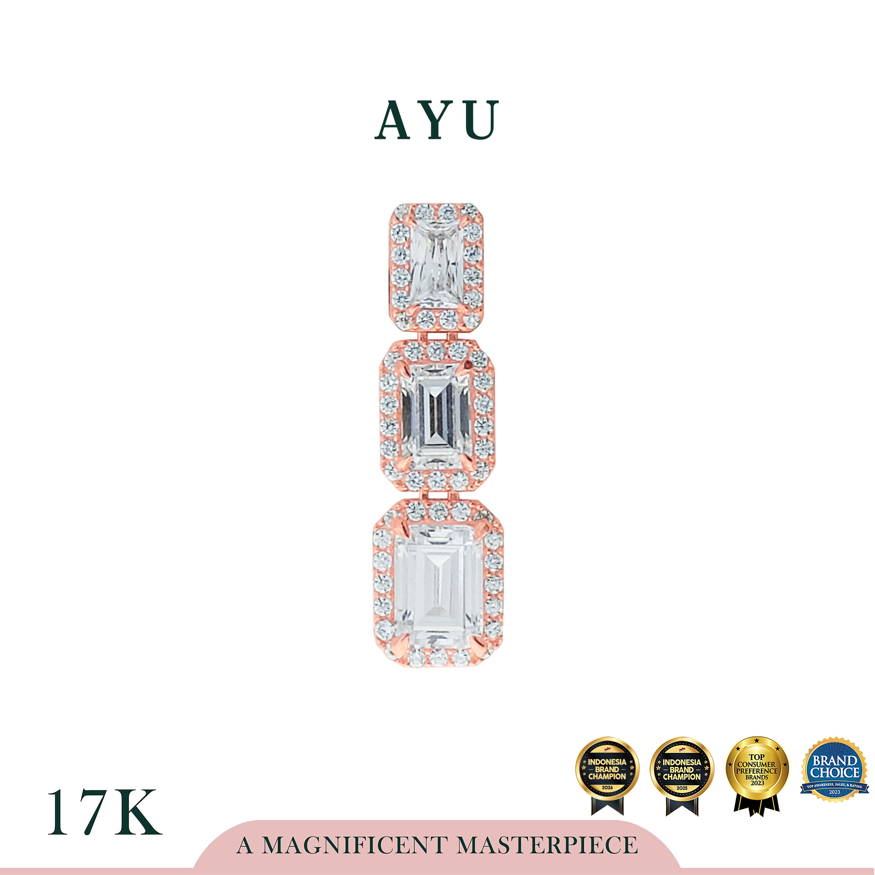 AYU Liontin Emas - Triple Emerald Halo Pendant 17k Rose Gold