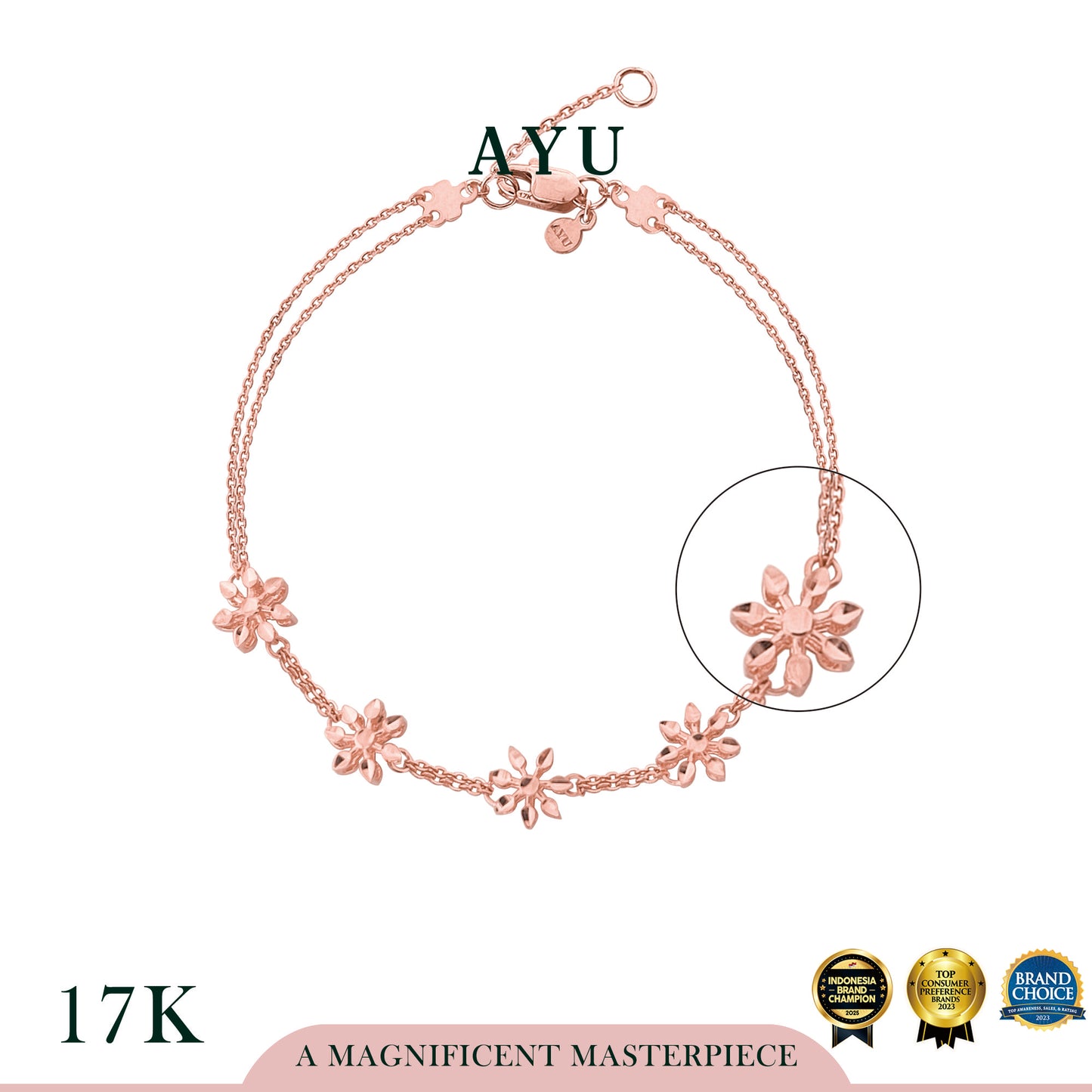 AYU Gelang Emas - Twinkle Snowflake Chain Bracelet 17k Rose Gold
