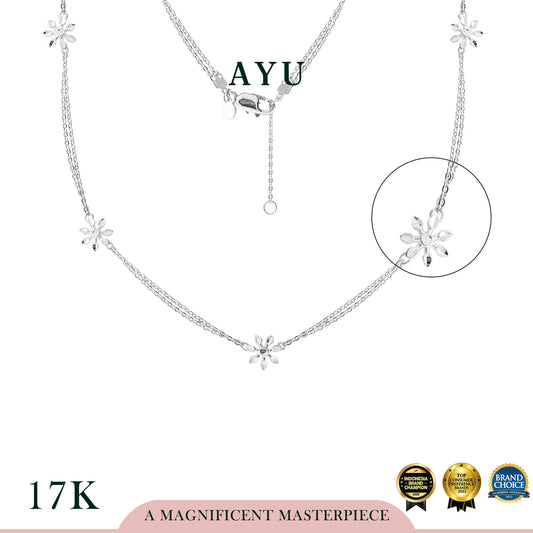 AYU Kalung Emas - Twinkle Snowflake Chain Necklace 17k White Gold