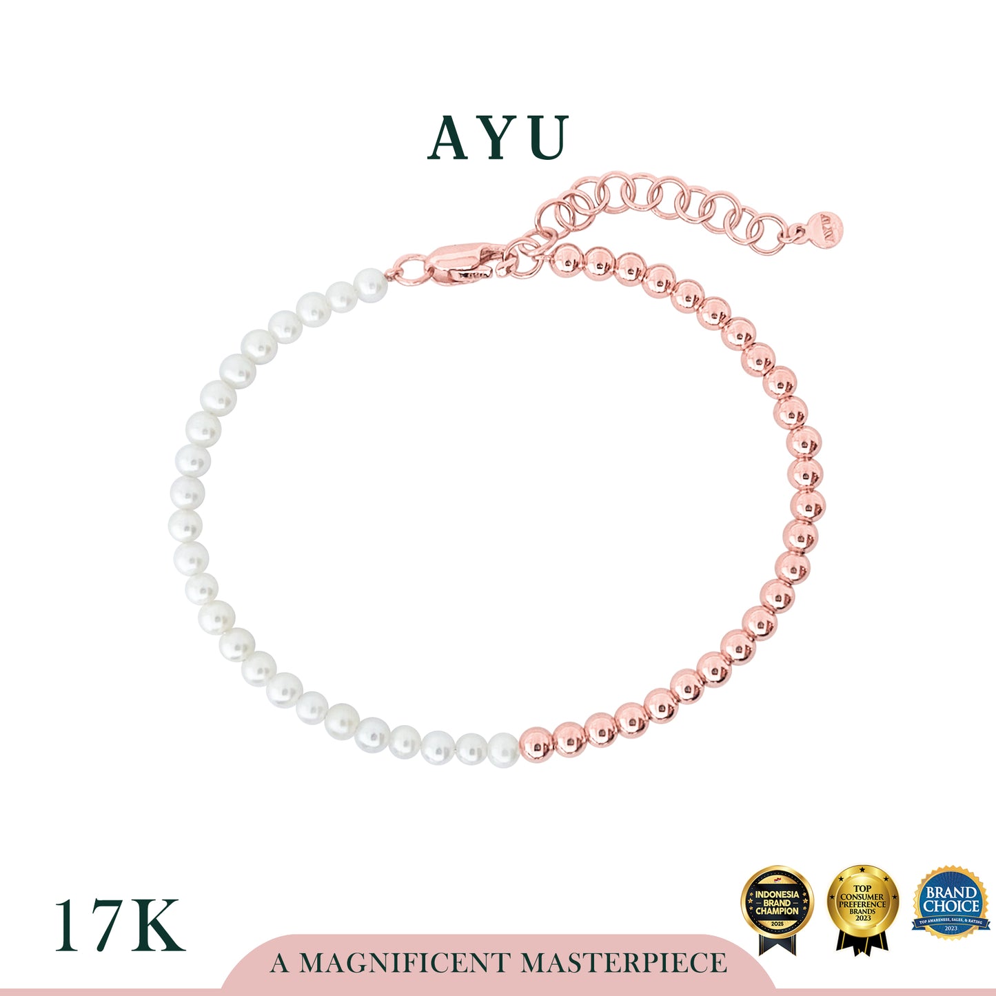 AYU Gelang Emas - Undecided Boba And Pearl Bangle 17k Rose Gold