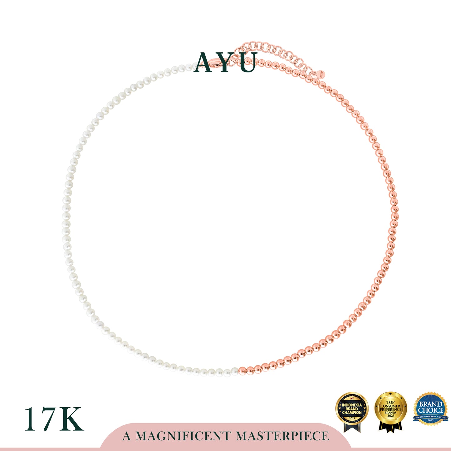 AYU Kalung Emas - Undecided Boba And Pearl Choker Necklace 17k Rose Gold
