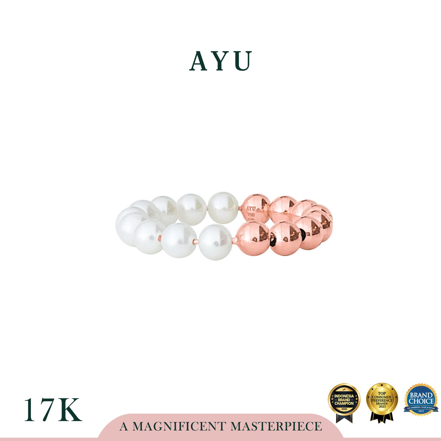 AYU Cincin Emas - Undecided Boba And Pearl Ring 17k Rose Gold