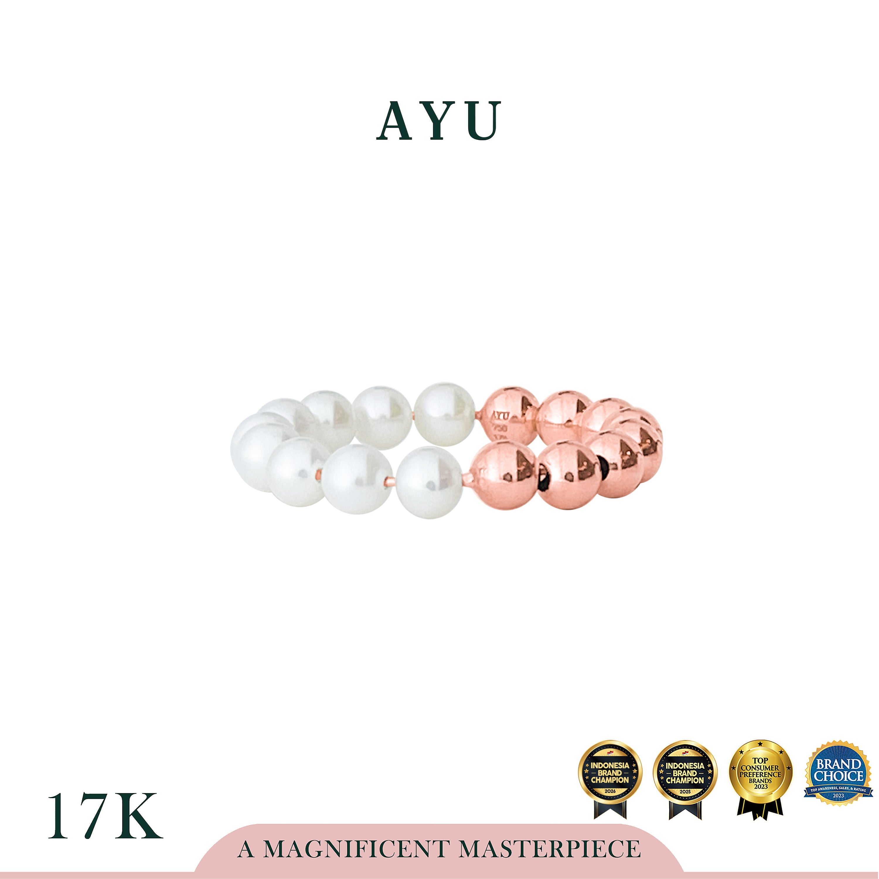 AYU Cincin Emas - Undecided Boba And Pearl Ring 17k Rose Gold