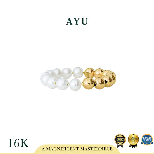 AYU Cincin Emas - Undecided Boba And Pearl Ring 16k Yellow Gold