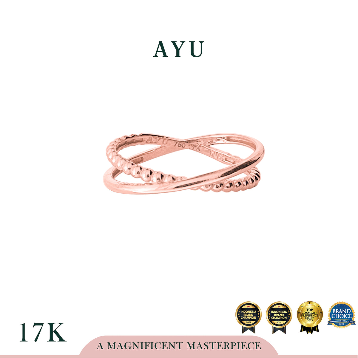 AYU Cincin Emas - X Pepper And Thin Ring 17k Rose Gold
