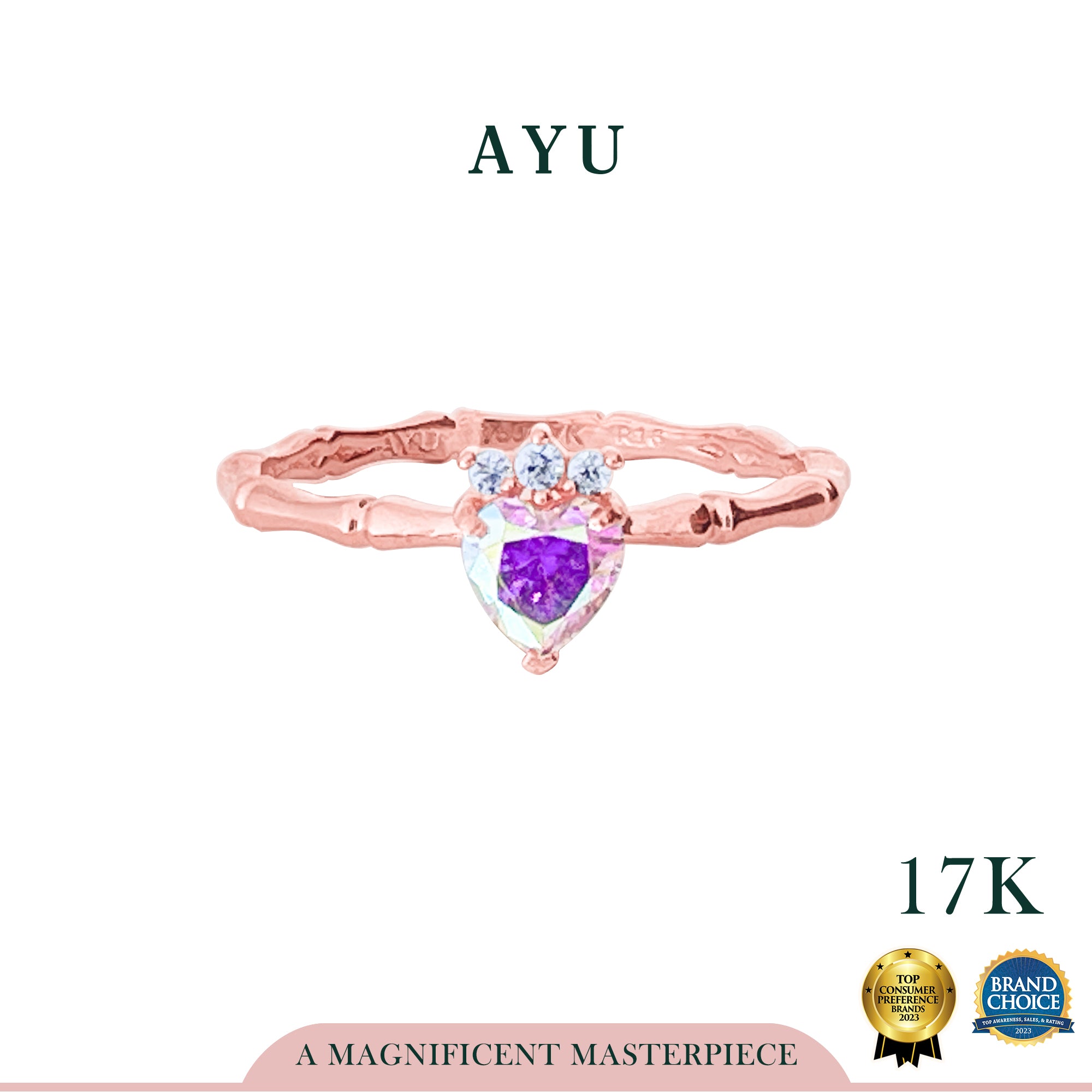 AYU Cincin Emas - Bursting Magical Heart With Bamboo Ring 17K Rose Gold