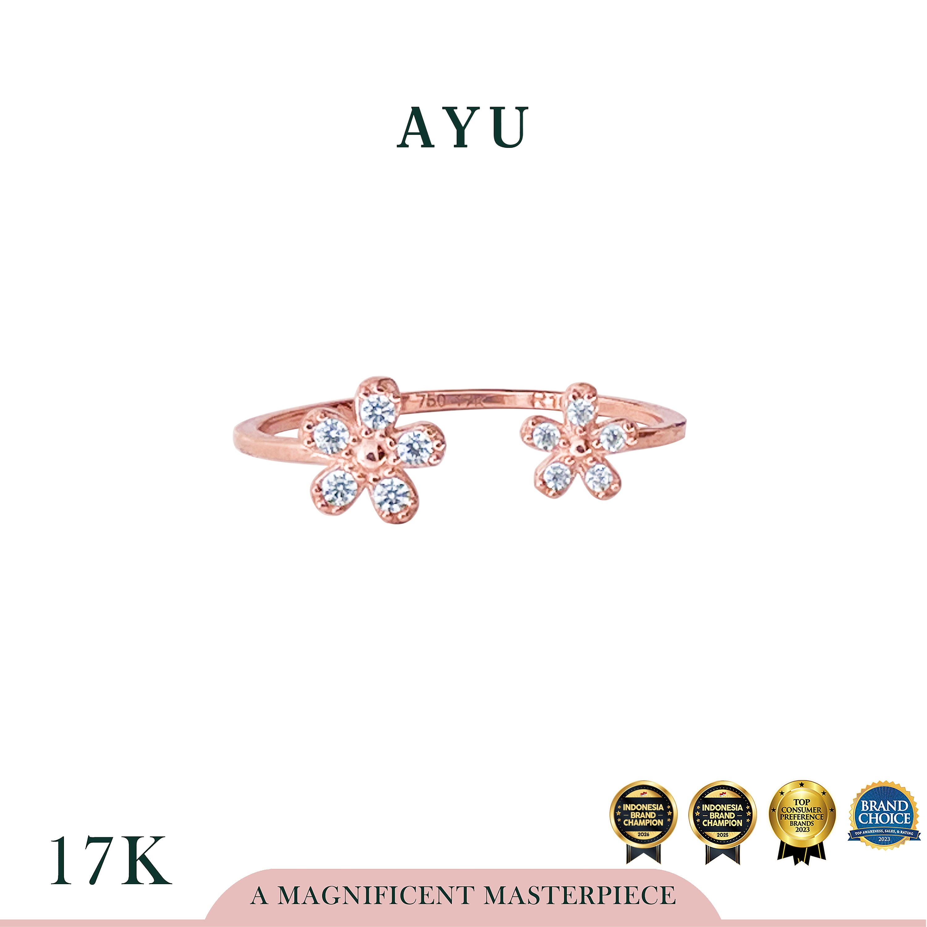 AYU Cincin Emas - Buttercup Flower Open Ring 17k Rose Gold