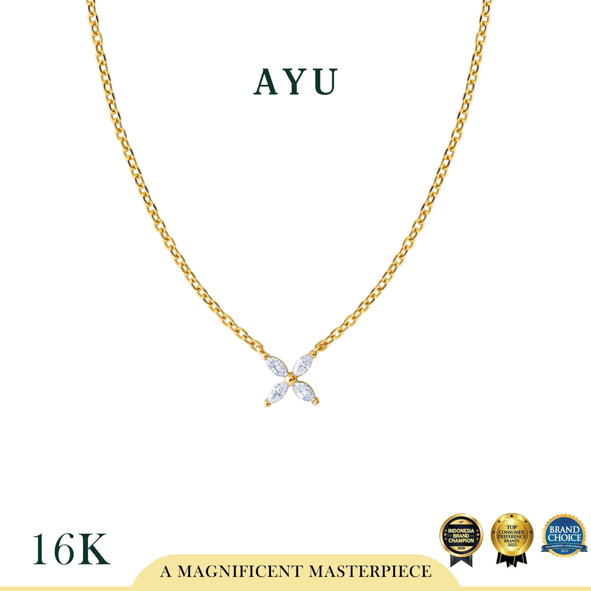 AYU Kalung Emas - Clover Marquise Chain Necklace 16k Yellow Gold