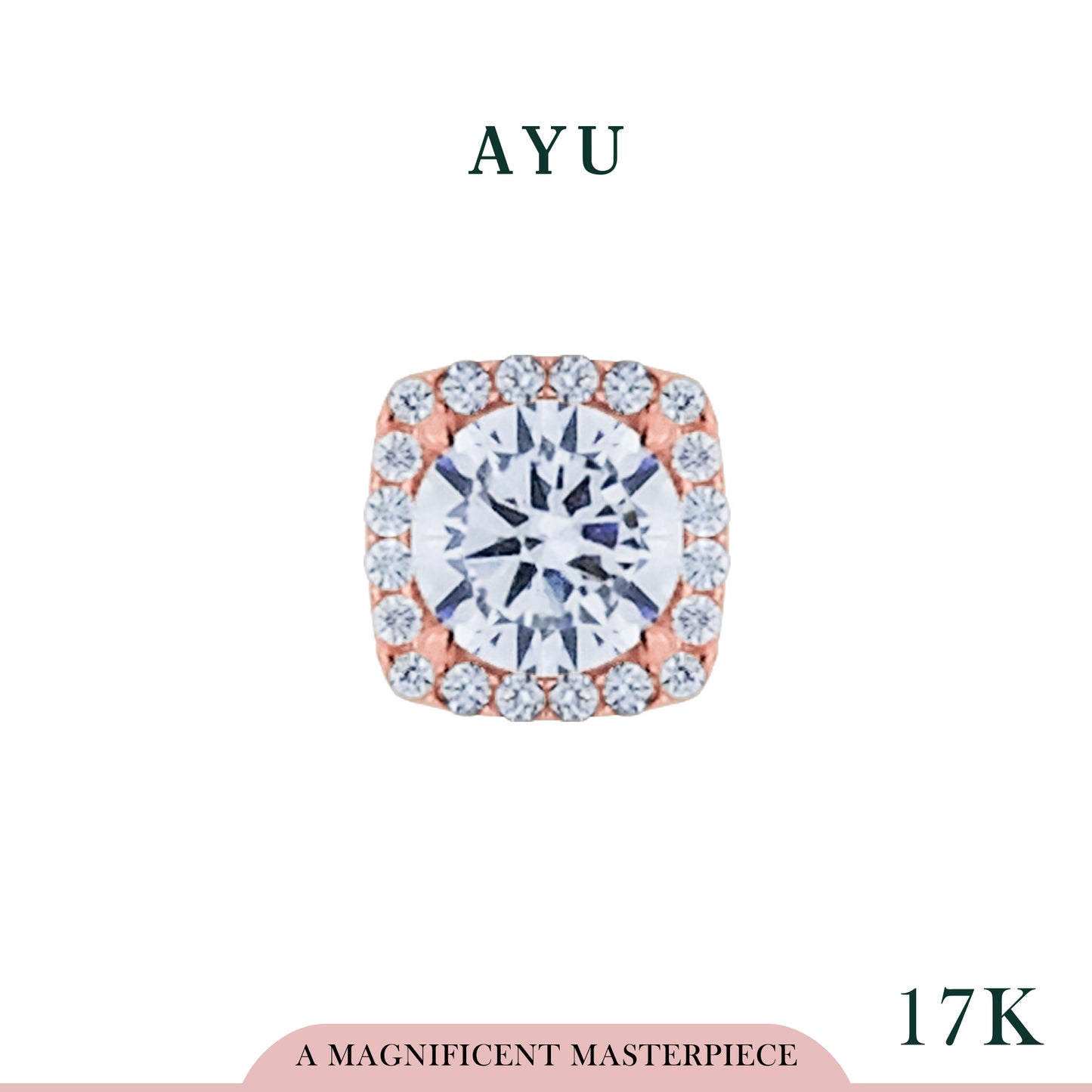 AYU Liontin Emas - Cushion Halo Pendant 17k Rose Gold