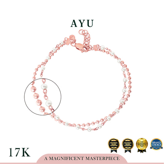 AYU Gelang Emas - Double Layer Mini Pearl And Pepper Beads Bracelet 17k Rose Gold