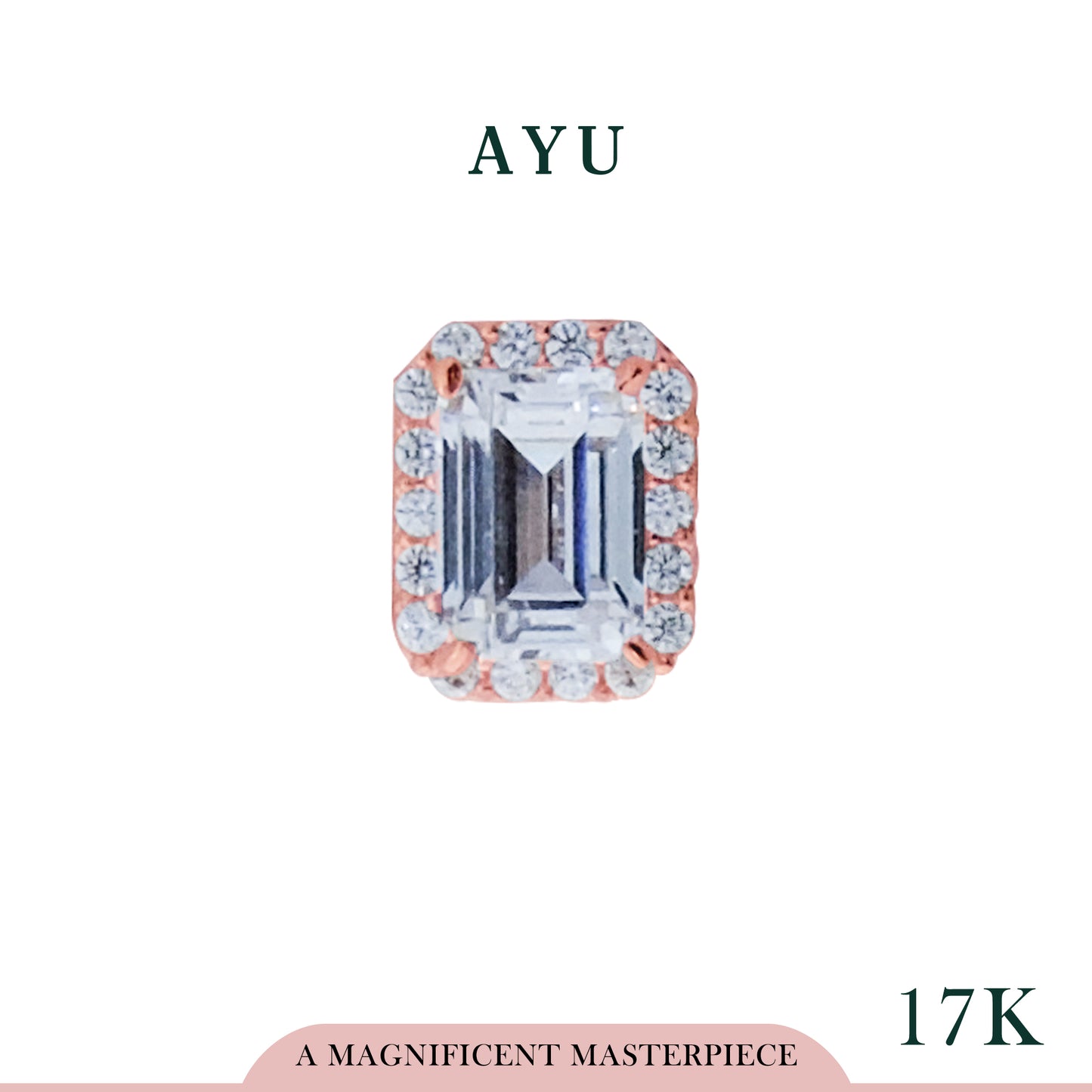 AYU Liontin Emas - Emerald Cut Halo Pendant 17K Rose Gold