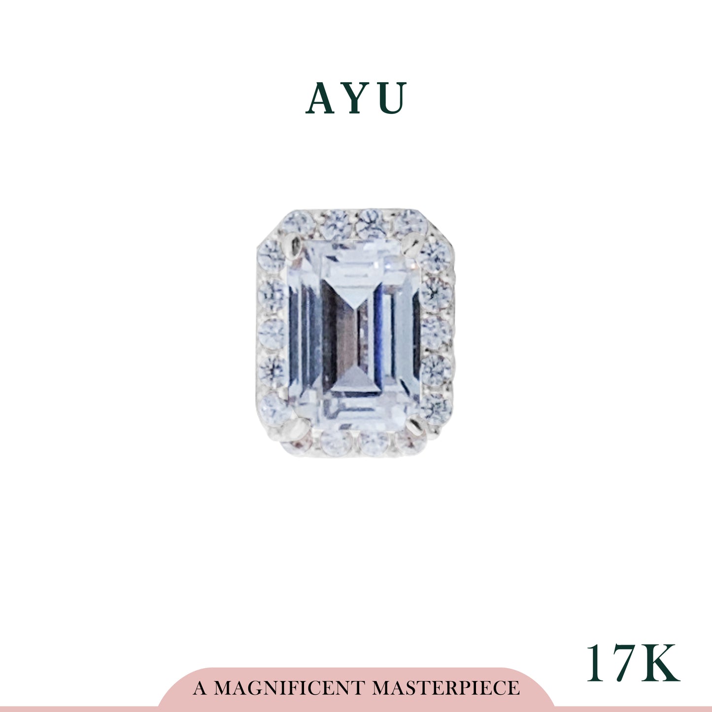 AYU Liontin Emas - Emerald Cut Halo Pendant 17K White Gold