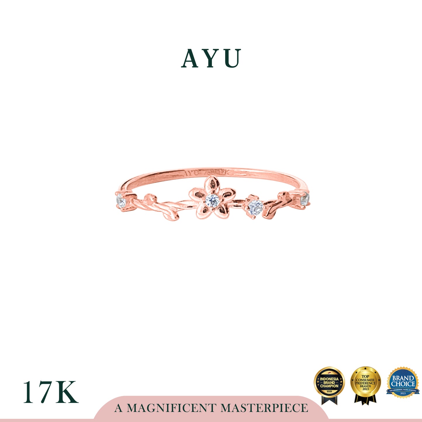 AYU Cincin Emas - Flower On Angel Vine Chevron Ring 17k Rose Gold