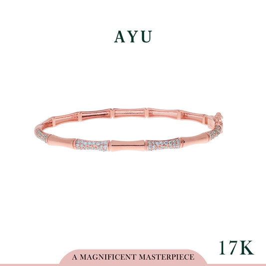 AYU Gelang Emas - Gold And Pave Bamboo Bangle 17k Rose Gold