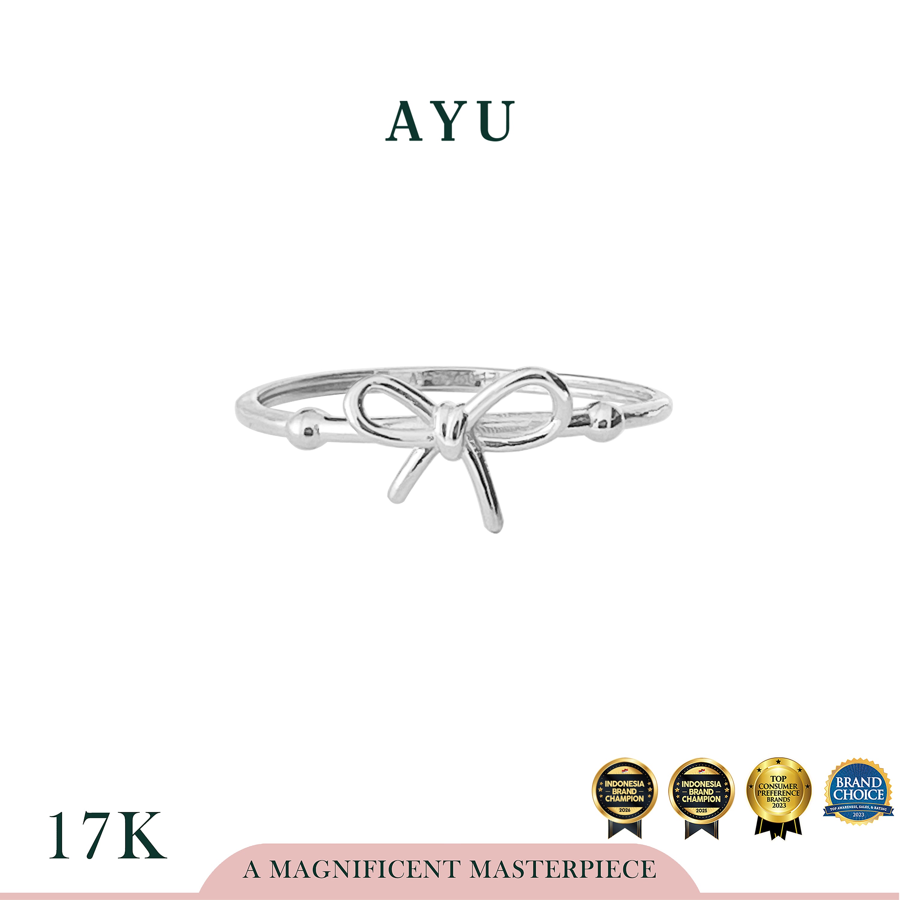 AYU Cincin Emas - Gold Coquette Ribbon Ring 17k White Gold