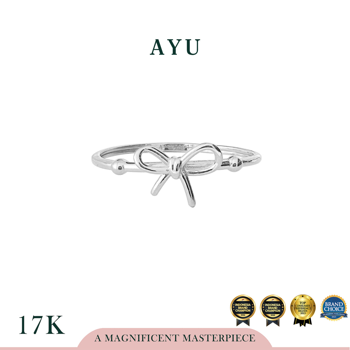 AYU Cincin Emas - Gold Coquette Ribbon Ring 17k White Gold