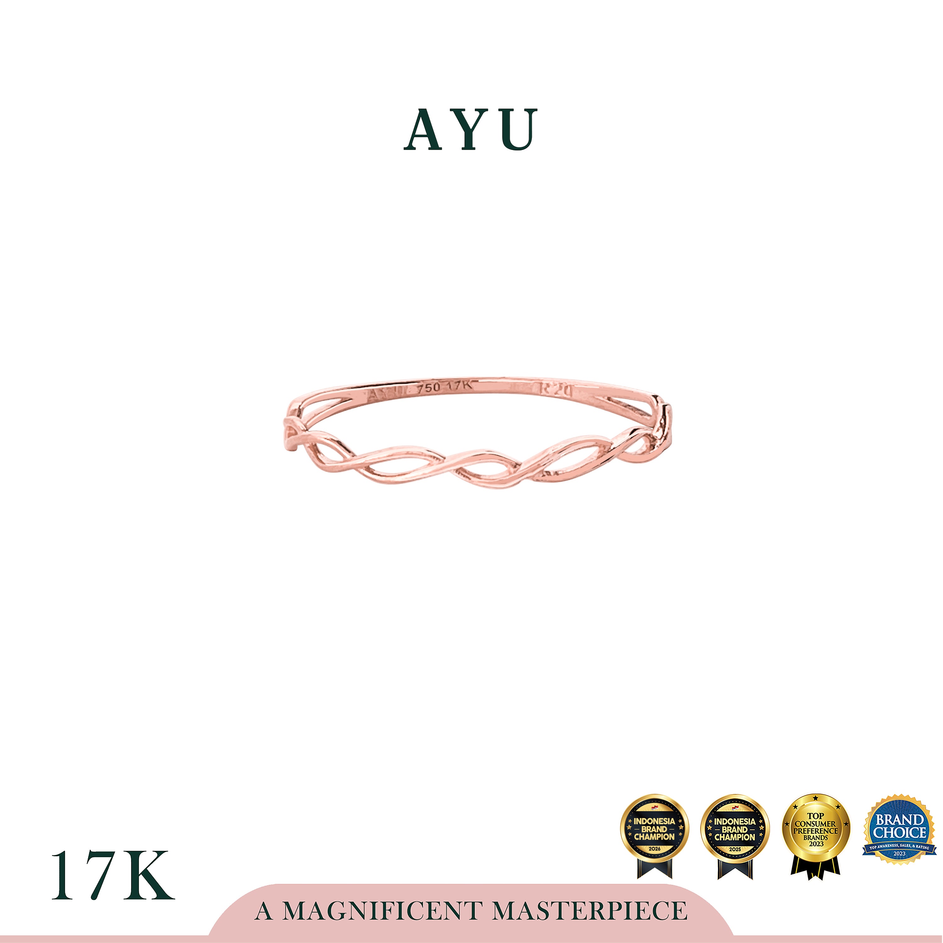 AYU Cincin Emas - Gold Dancing Wave Stack 17k Rose Gold