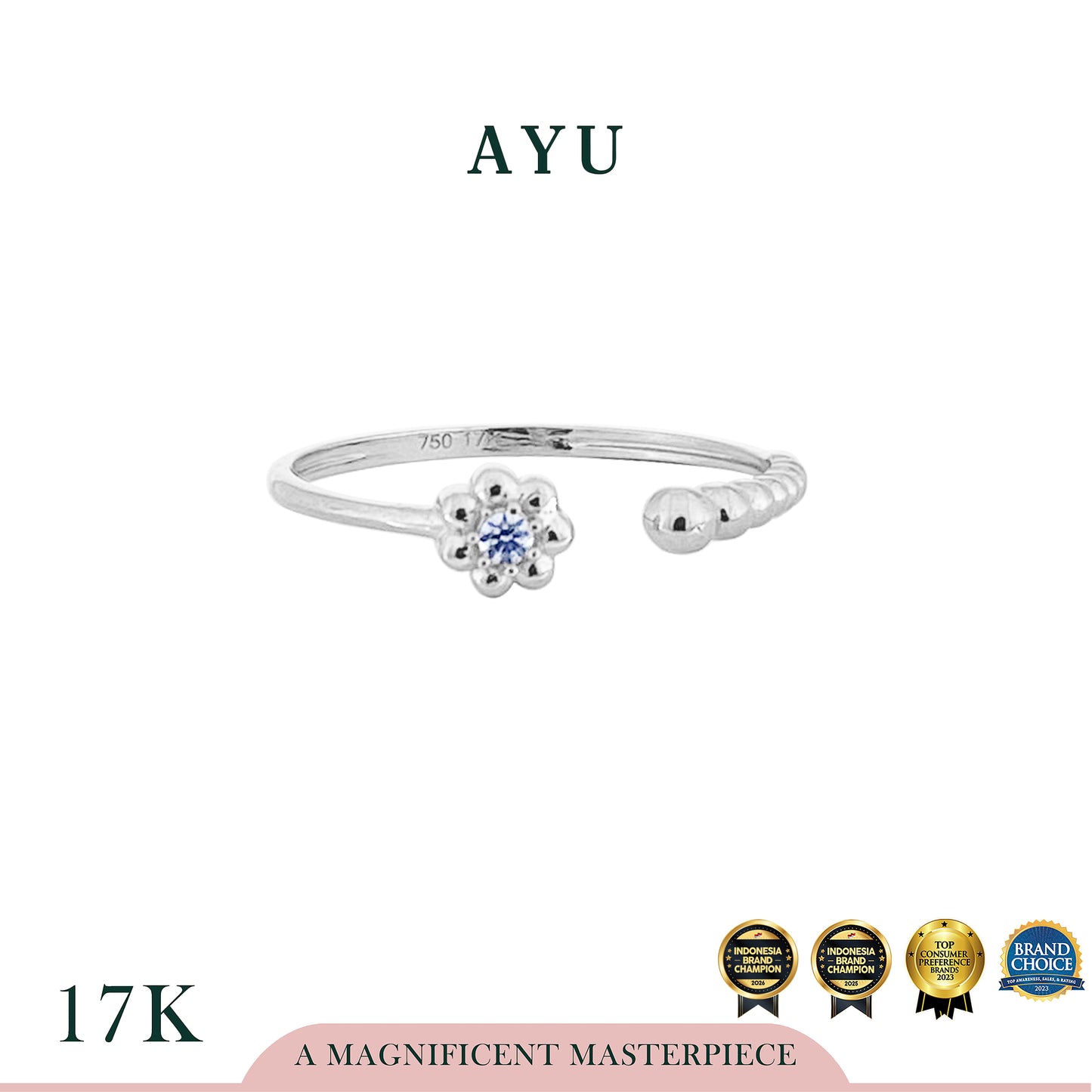 AYU Cincin Emas - Golden Daisy Open Ring 17k White Gold