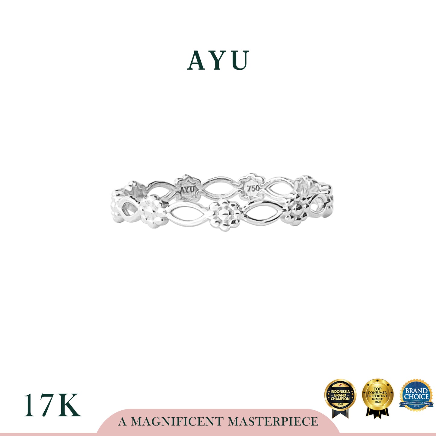 AYU Cincin Emas - Gold Everbloom Stack 17k White Gold