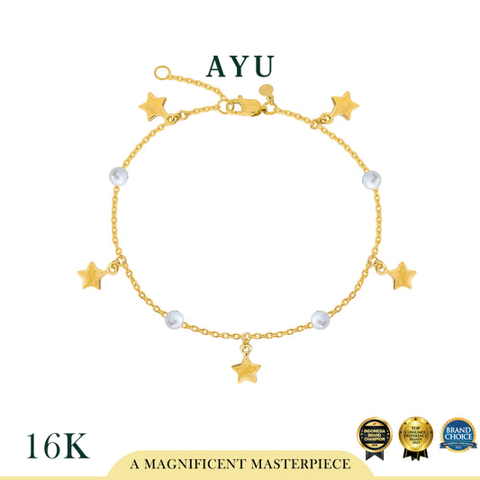 AYU Gelang Emas - Gold Starry Starry Pearl Chain Bracelet 16k Yellow Gold