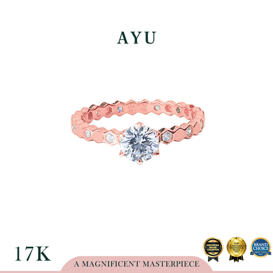AYU Cincin Emas - Honey Bee Mine Spaced Pave Solitaire 17k Rose Gold