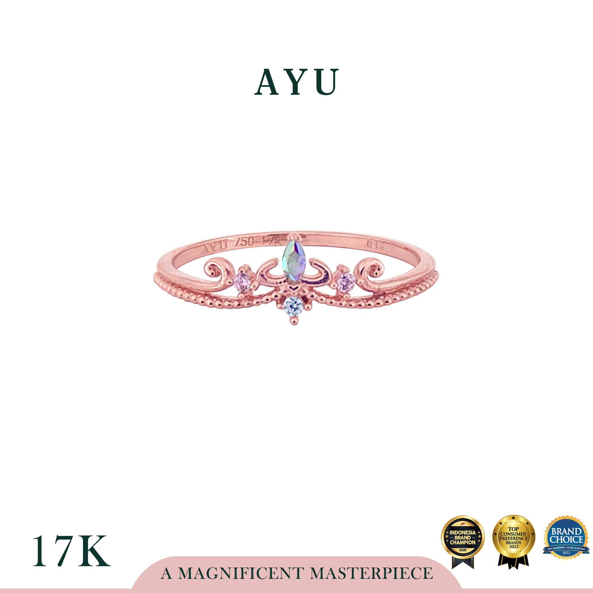 AYU Cincin Emas - Magical Marquis Tiara 17k Rose Gold
